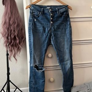 high waisted jeans with one hole and little wear